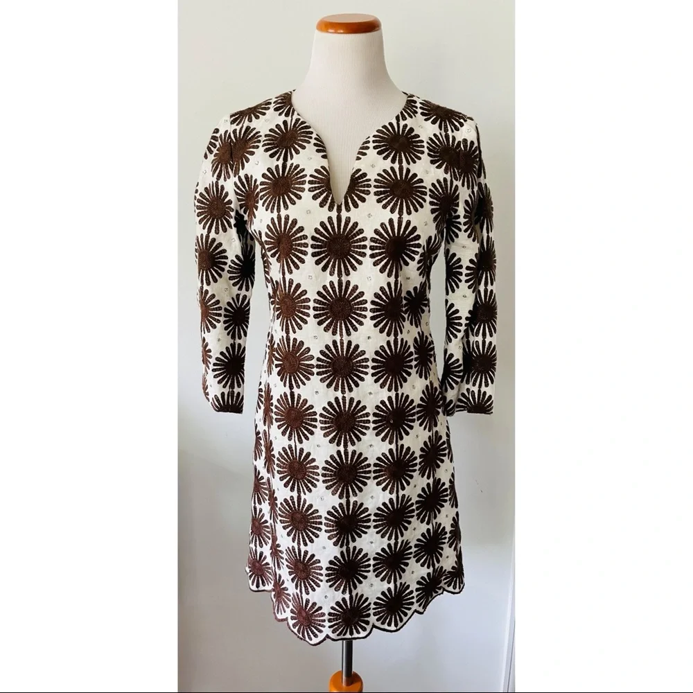 MILLY New York Rhinestone Embroidered Linen Blend Dress Size 4 - Picture 4 of 9